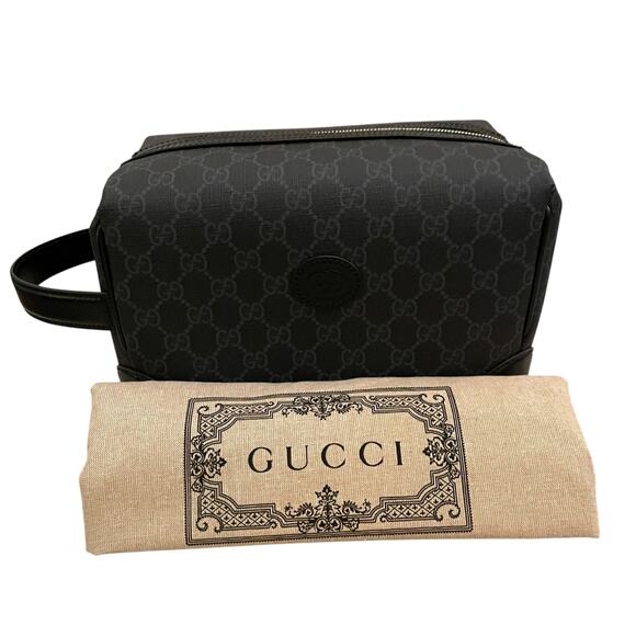 GUCCI GG Mens Toiletry Case With Interlocking G Supreme Bag 739453 Grey Black - Picture 1 of 16